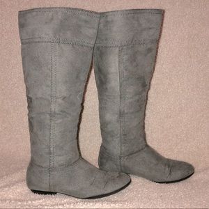 Gray knee high boots